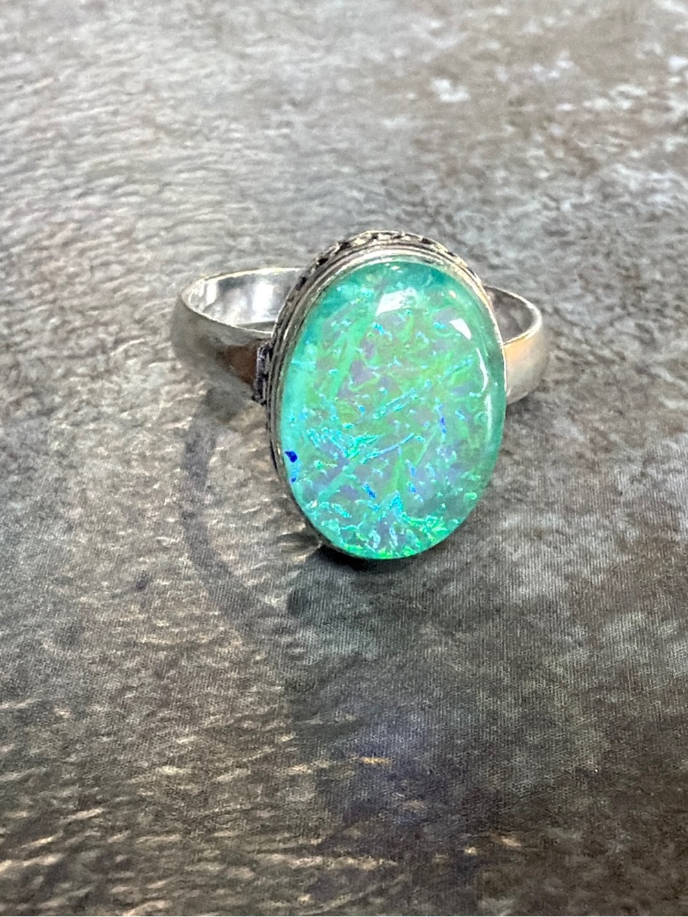 Boho Vintage Style Opal Statement Ring 8 Women Jewelry Silver 925 Plated